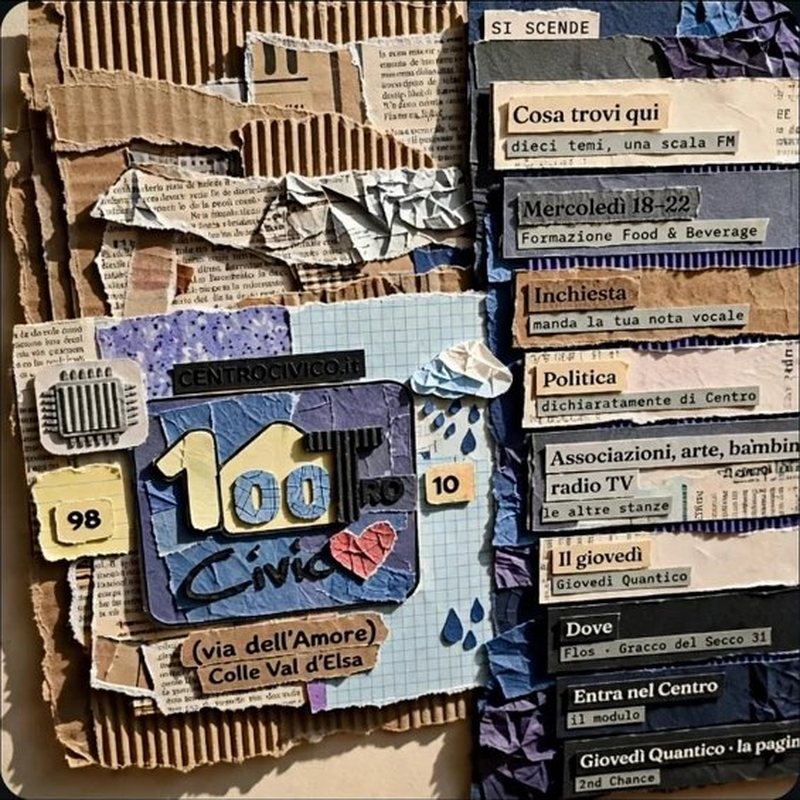 Modello carta: collage di cartone ondulato e ritagli di giornale